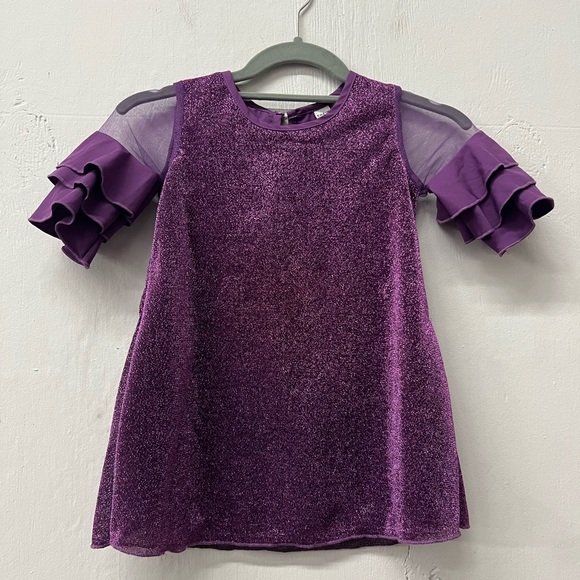 Young Girls Mesh Insert Layered Sleeve Party Dress - Picture 6 of 8